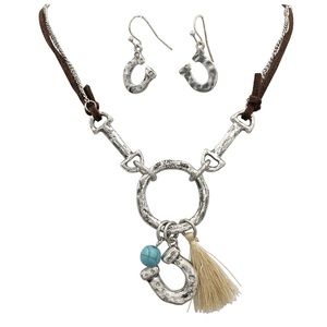 Lucky Horseshoe Horse Bit Necklace Earrings Set